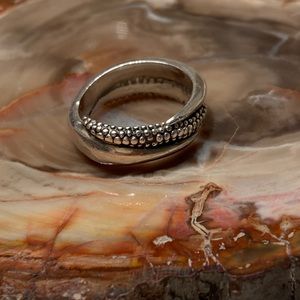 Silver Granulated/Smooth Vine Band Ring